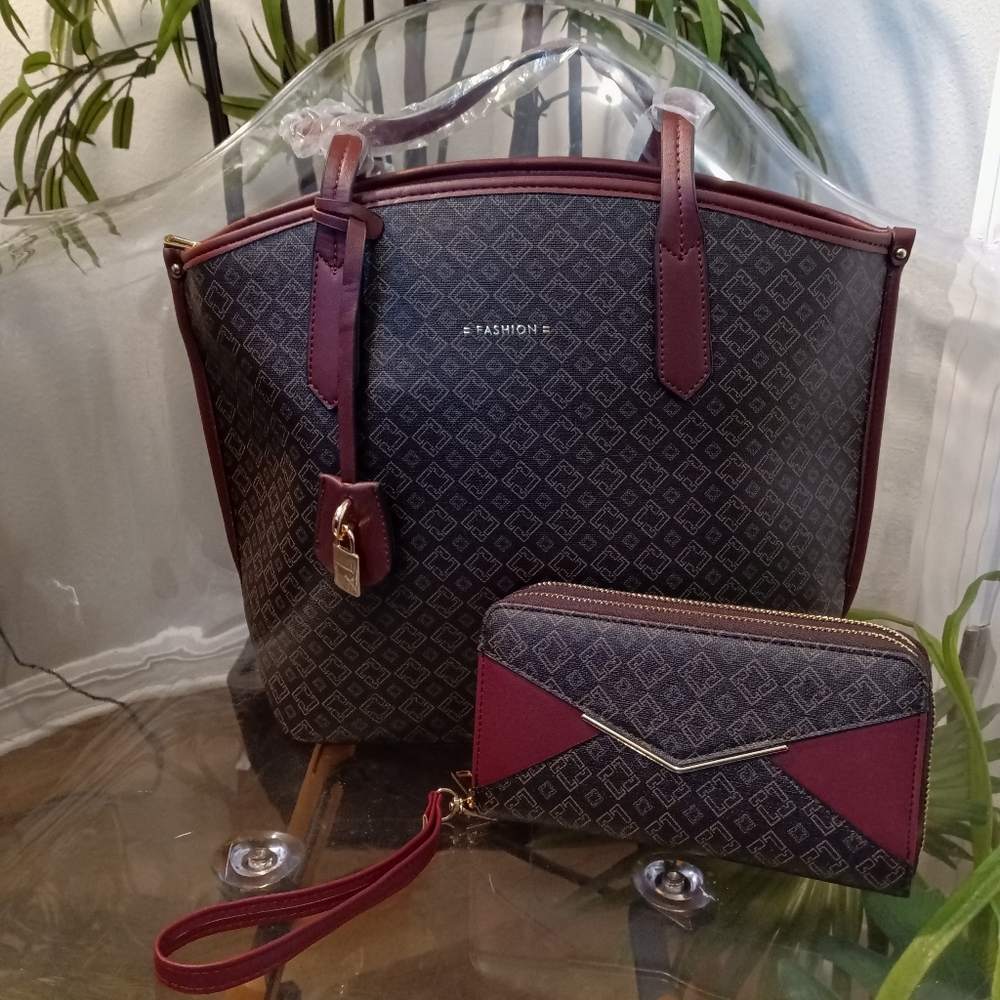 Women's Fashion Purse with matching wallet (Brown & Maroon)